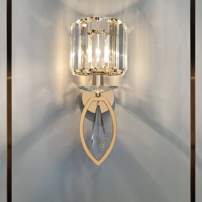 Metal Steel Crystal Ball Cylinder 1-Light Wall Sconce Lamp
