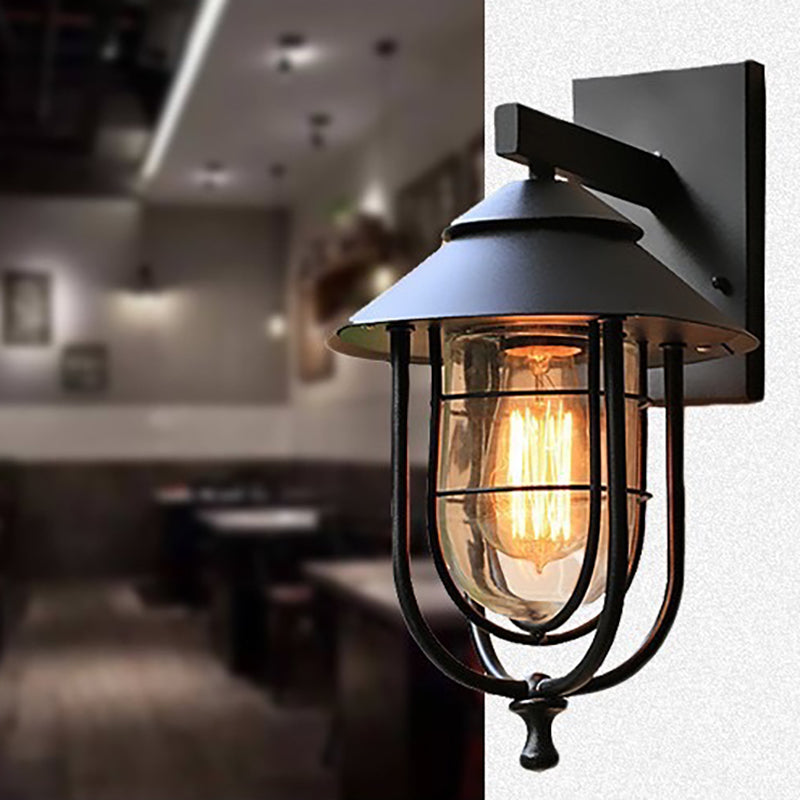 Industrial Bird Cage Iron Glass 1-Light Wall Sconce Lamp