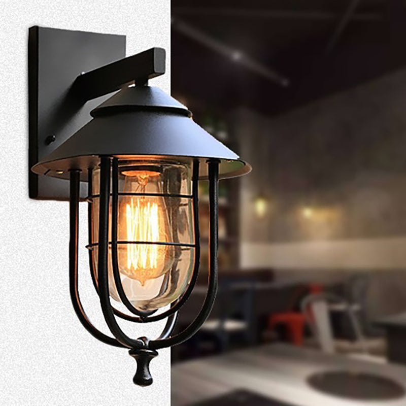 Industrial Bird Cage Iron Glass 1-Light Wall Sconce Lamp