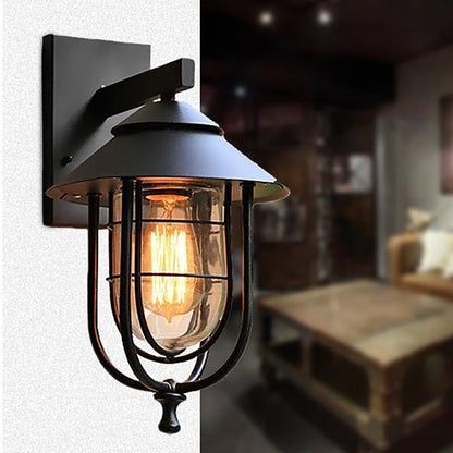 Industrial Bird Cage Iron Glass 1-Light Wall Sconce Lamp