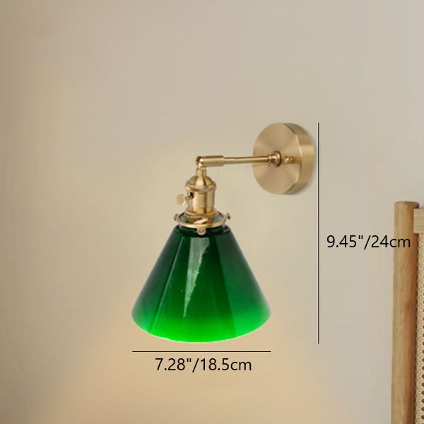 Glass Iron Copper Green Cone 1-Light Wall Sconce Lamp