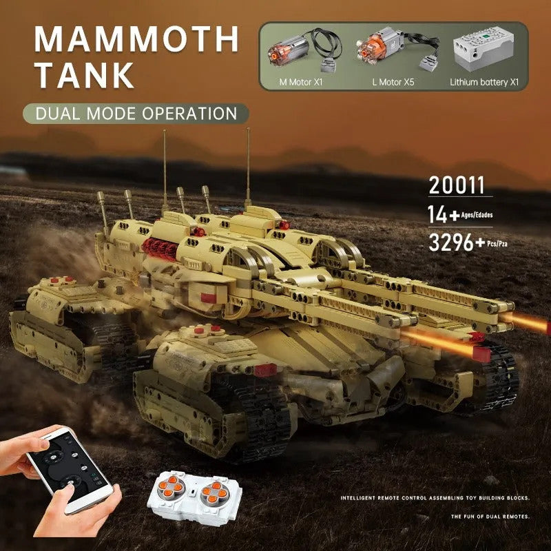 Military MOC Motorized RC Heavy Mammoth Tank Bricks Toy