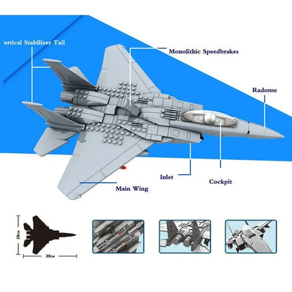 MOC Military F-15 Eagle Fighter Plane Bricks Kids Toys
