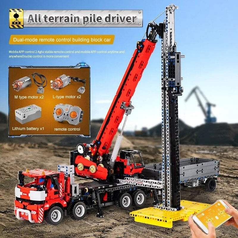 MOC RC All Terrain Piling Platform Crane Truck Bricks Toy 17003