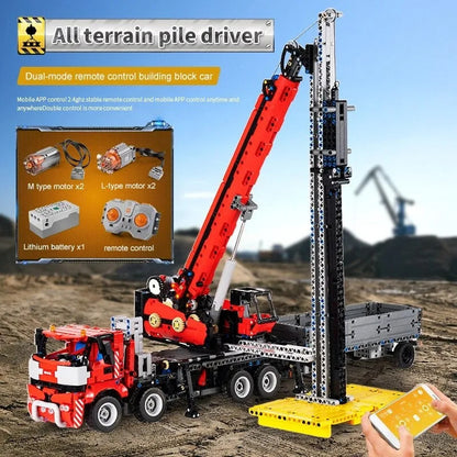 MOC RC All Terrain Piling Platform Crane Truck Bricks Toy 17003
