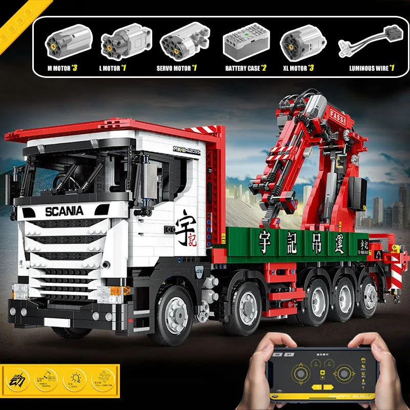 MOC APP Motorized Scania Crane Lorry RC Truck Bricks Toys