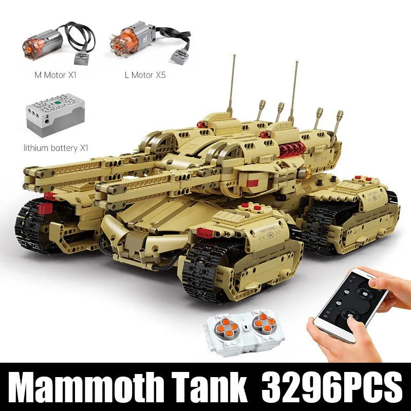 Military MOC Motorized RC Heavy Mammoth Tank Bricks Toy