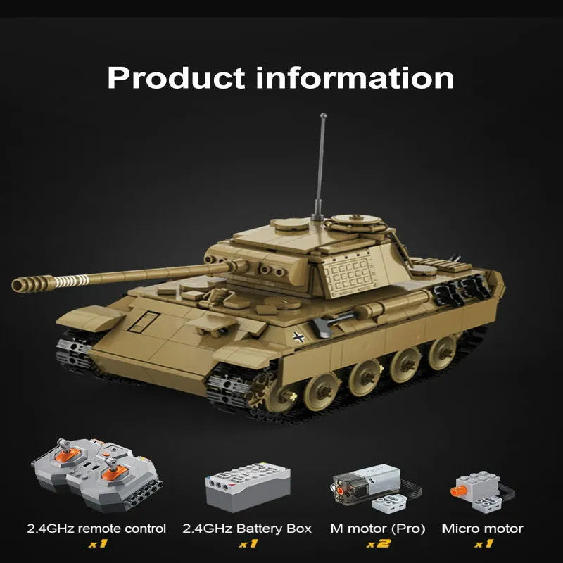 Military WW2 RC Motorized Panther Tank Bricks Toy