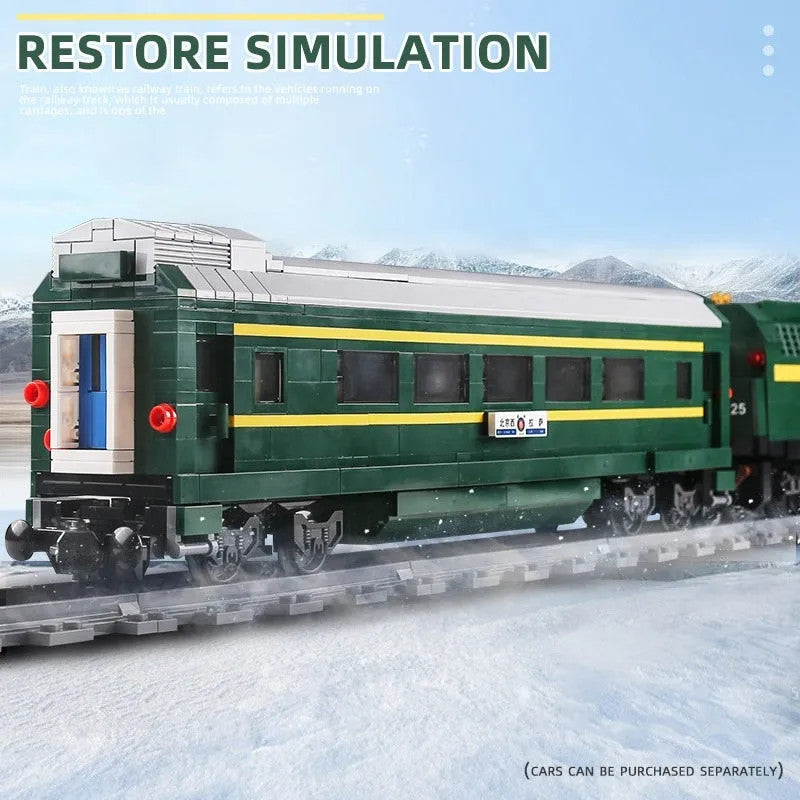 MOC Green Diesel Train Extended Carriage Bricks Toy