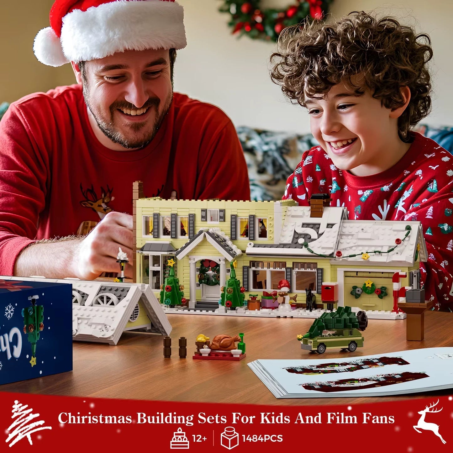 NEW 1484 Pcs Christmas Holiday Snow Village House Building Block Set