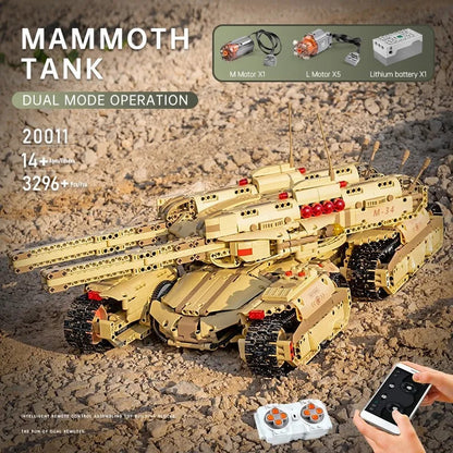 Military MOC Motorized RC Heavy Mammoth Tank Bricks Toy