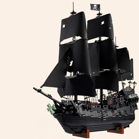 NEW Large Black Boat Ship Building Blocks Set Model Adults MOC Display Sail