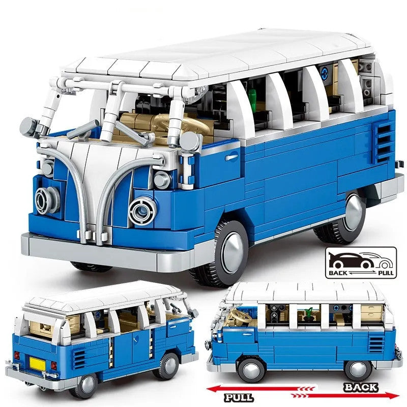 MOC Vintage Camper Bus Retro Car Bricks Toys 701810