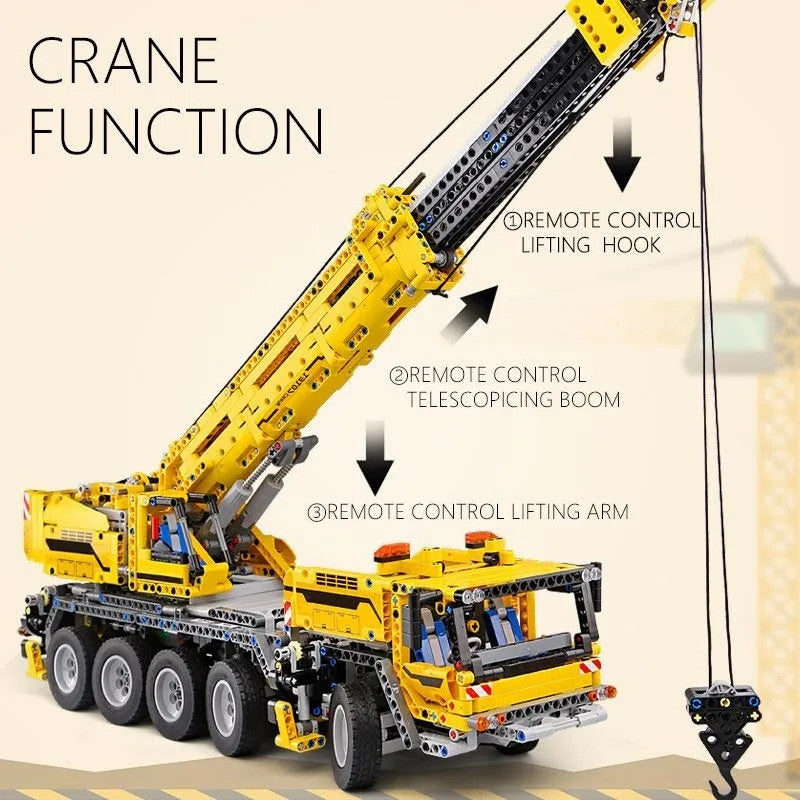 MOC RC APP Heavy Mobile Lift Crane Trucks Bricks Kids Toys
