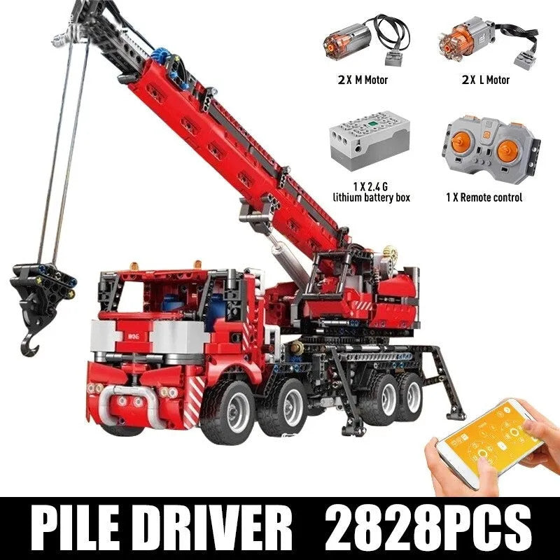 MOC RC All Terrain Piling Platform Crane Truck Bricks Toy 17003