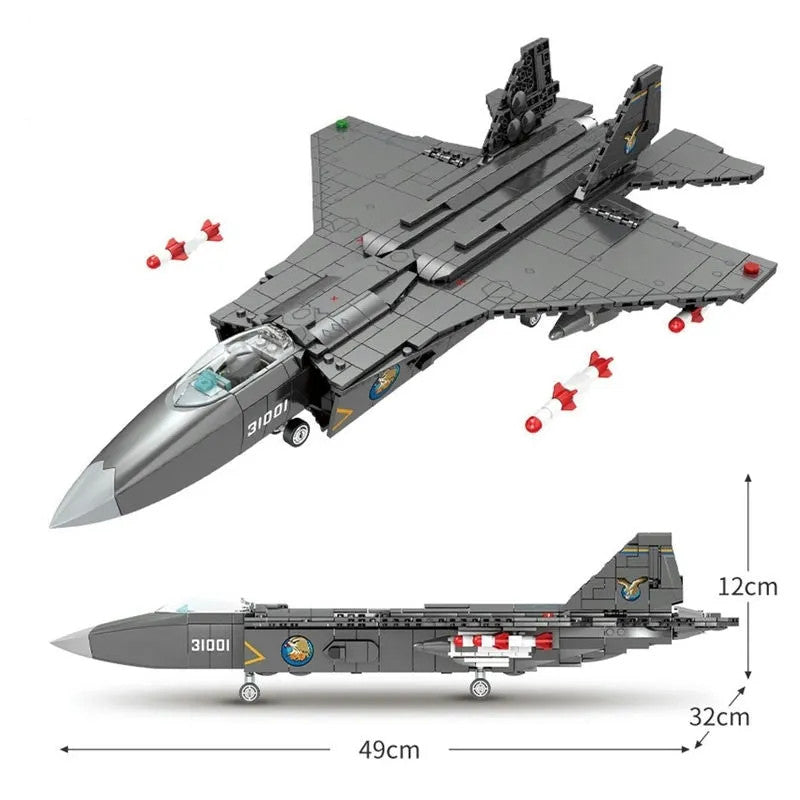 Military MOC FC-31 Fighter Aircraft Jet Bricks Toy