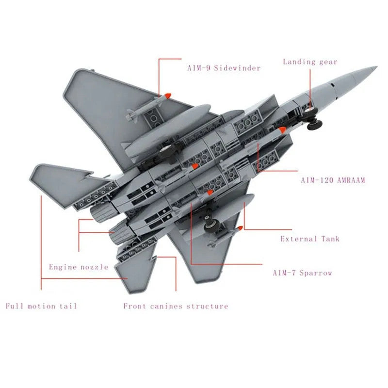 MOC Military F-15 Eagle Fighter Plane Bricks Kids Toys