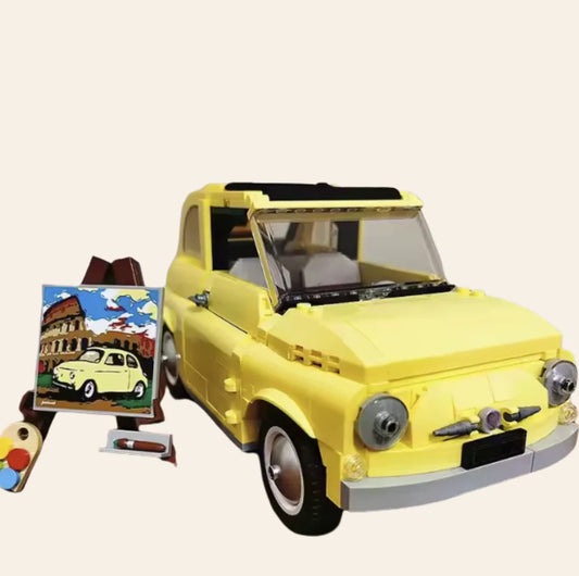 NEW Vintage Fiat 500 Yellow Car Building Blocks Set Model Technic Adults MOC