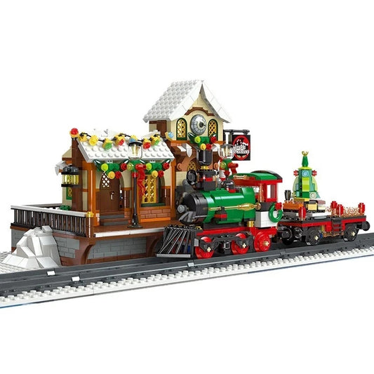 NEW 1362PCS Christmas Train Station Winter City MOC Building Set
