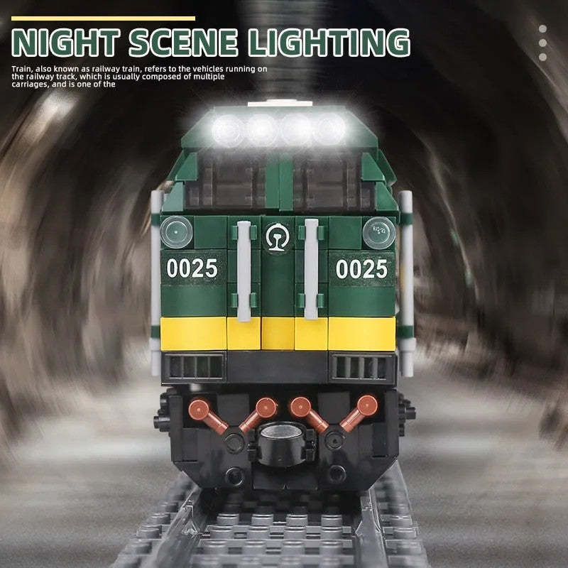 MOC Green Diesel Train Extended Carriage Bricks Toy