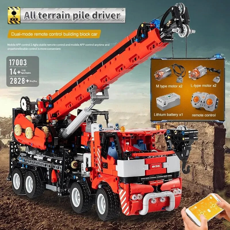MOC RC All Terrain Piling Platform Crane Truck Bricks Toy 17003