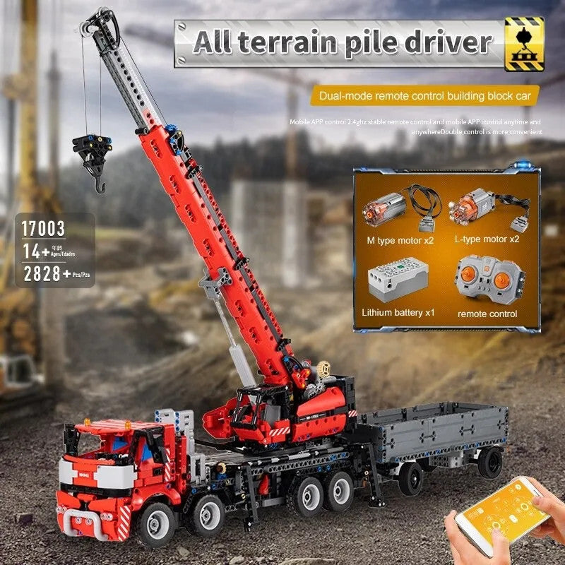 MOC RC All Terrain Piling Platform Crane Truck Bricks Toy 17003