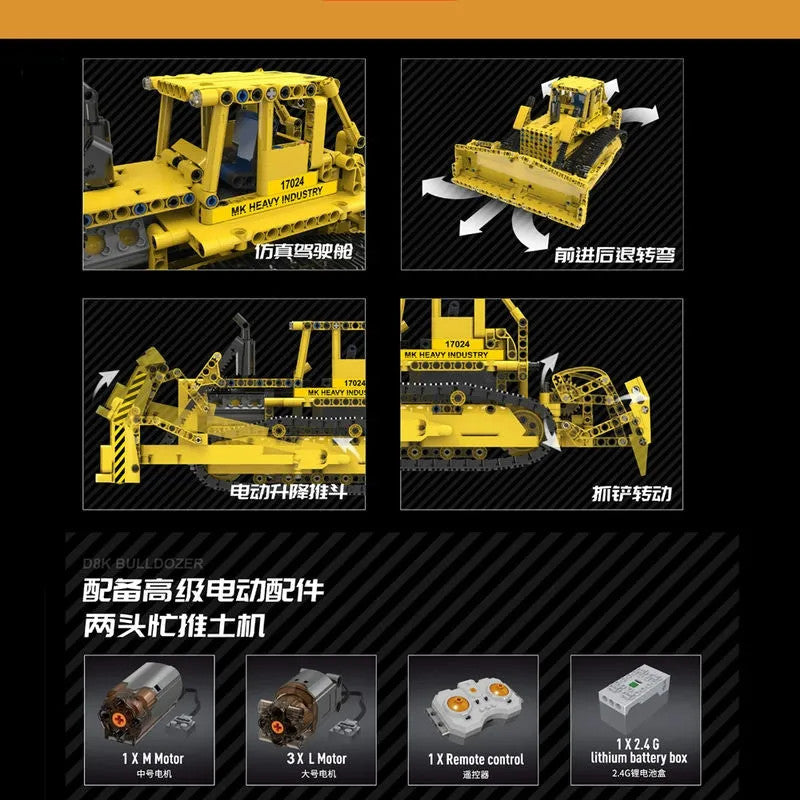 Tech MOC APP Bulldozer RC Caterpillar D8K Bricks Toy 17024