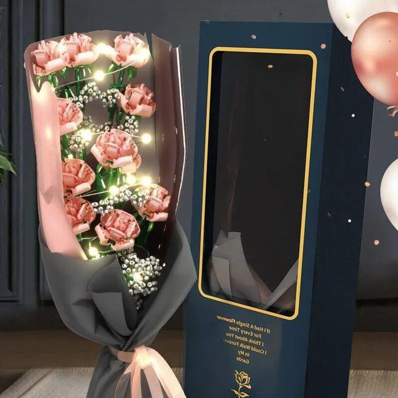 MOC Romantic Roses Bouquet Flower Pot Bricks Kids Toys