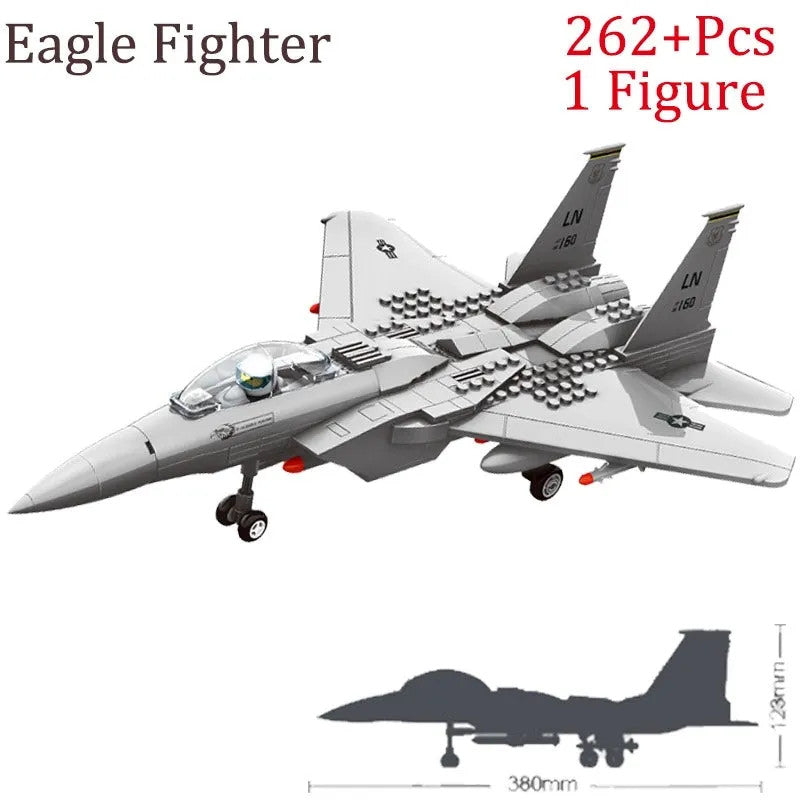 MOC Military F-15 Eagle Fighter Plane Bricks Kids Toys