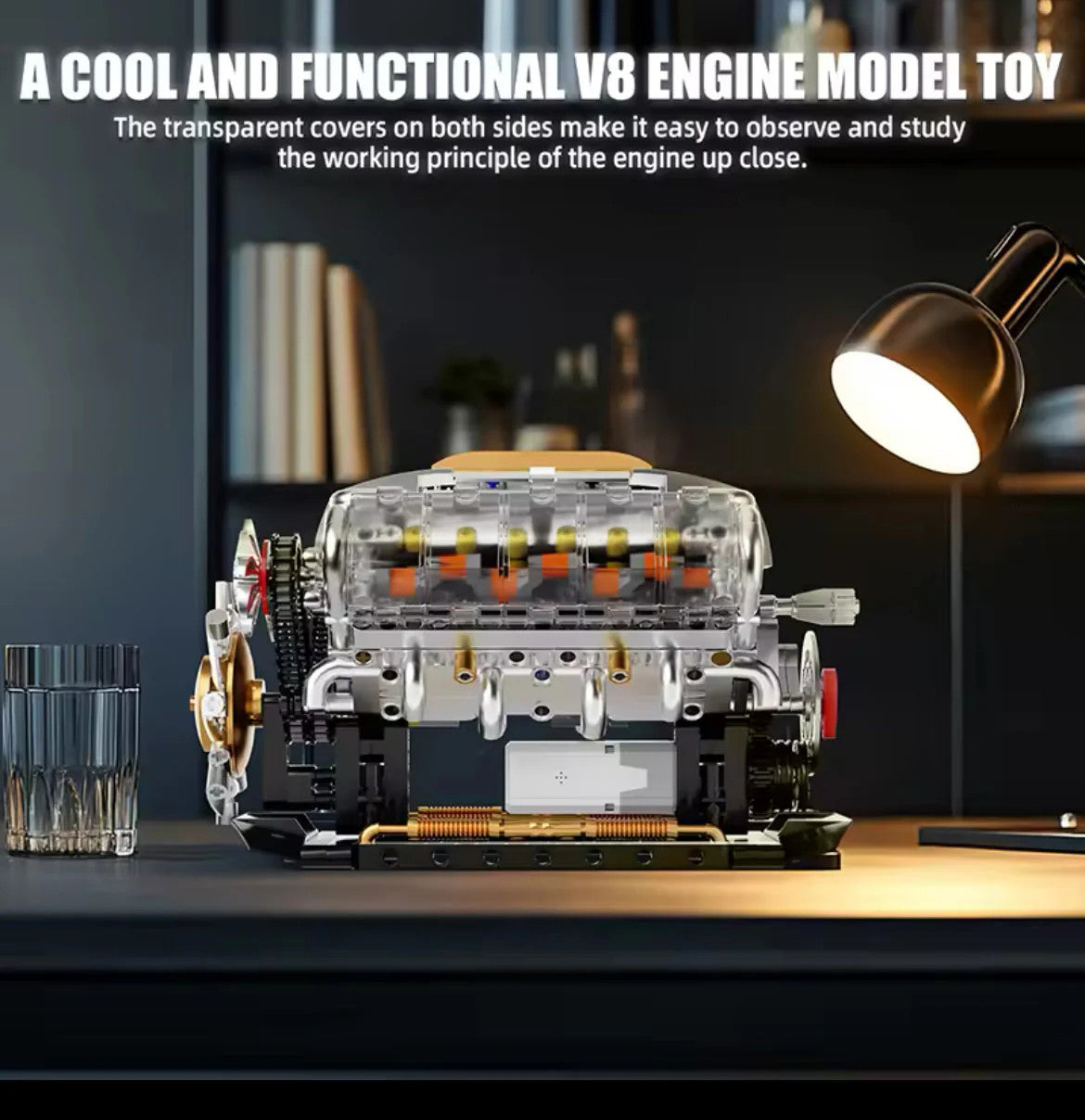 NEW Motorized V8 Engine Building Blocks Set Model Adults MOC Working Motor