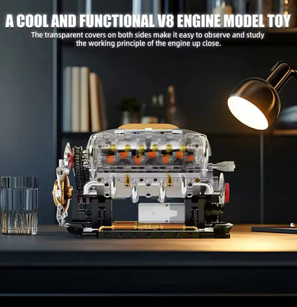NEW Motorized V8 Engine Building Blocks Set Model Adults MOC Working Motor