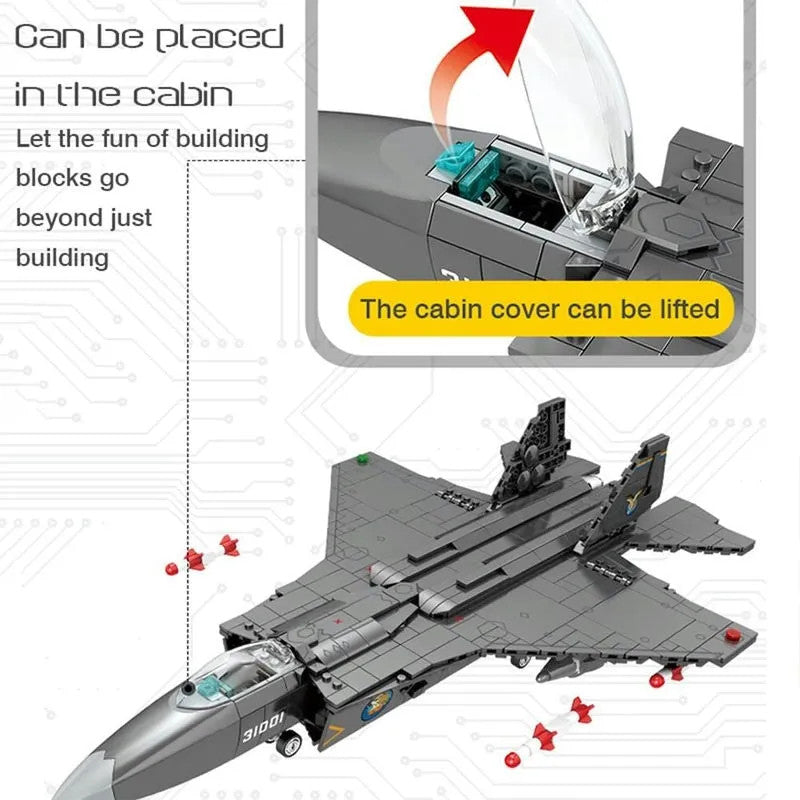 Military MOC FC-31 Fighter Aircraft Jet Bricks Toy