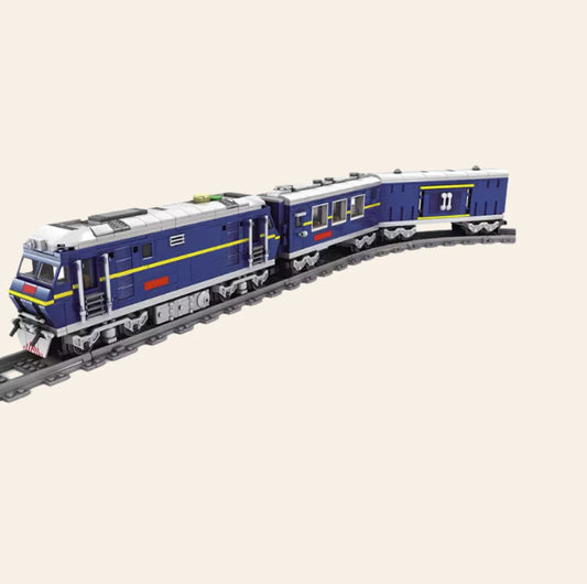 NEW Blue Locomotive Train Building Blocks Set Model Adults MOC Railway City