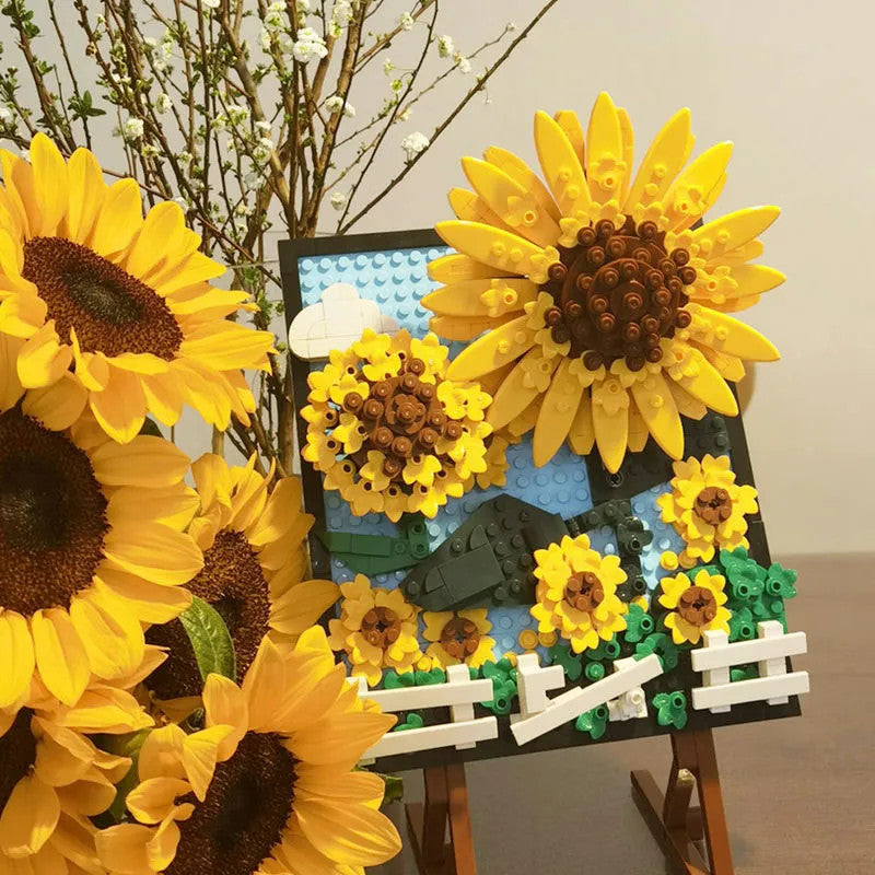 MOC Ideas Sunflowers Helianthus Art Painting Bricks Toy