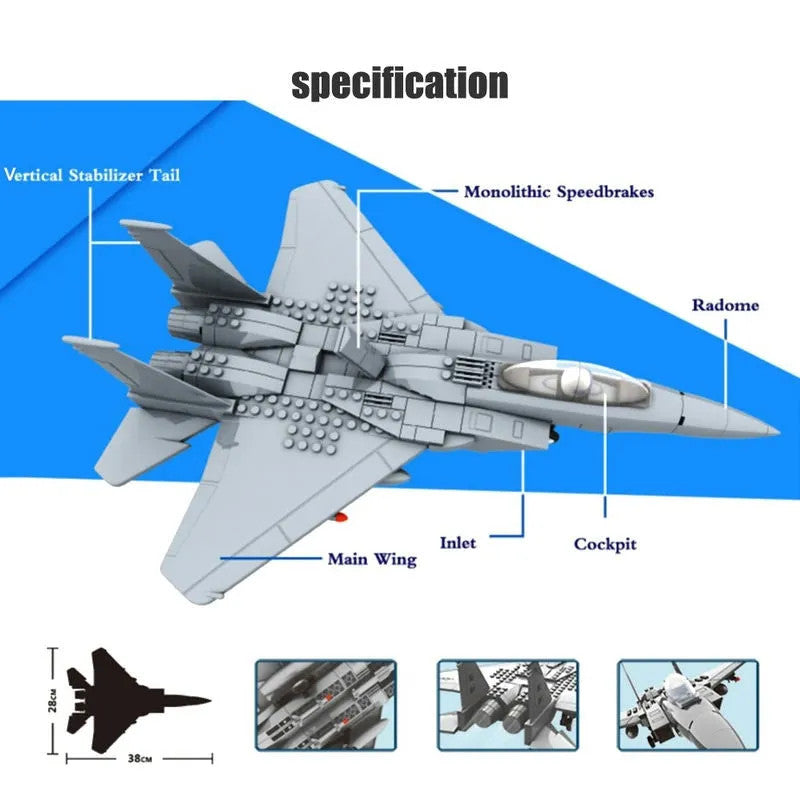 MOC Military F-15 Eagle Fighter Plane Bricks Kids Toys