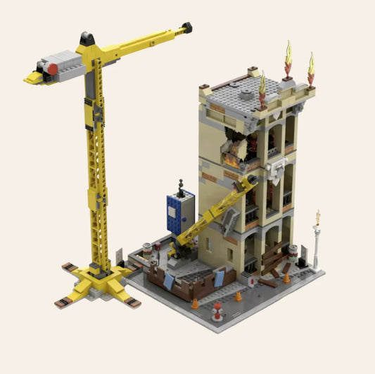 NEW Burning Construction Site Building Blocks Set Model Adults MOC City Diorama