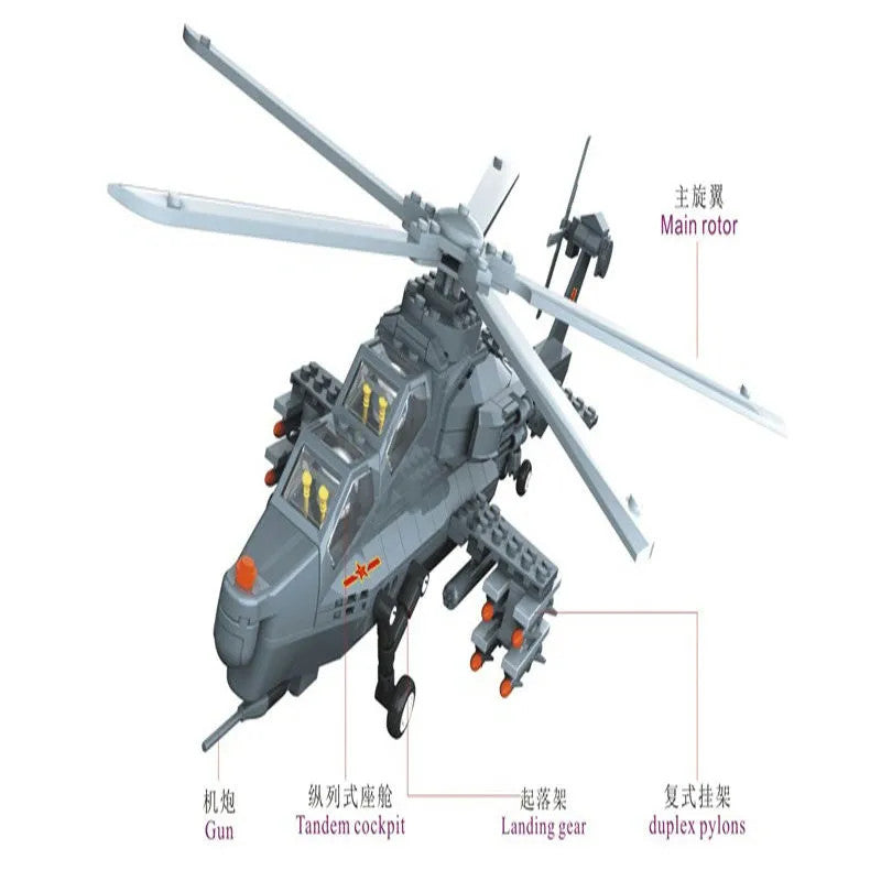 MOC Military WZ-10 Gunship Helicopter Bricks Kids Toys