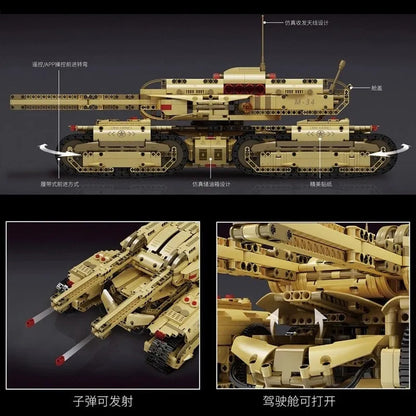 Military MOC Motorized RC Heavy Mammoth Tank Bricks Toy