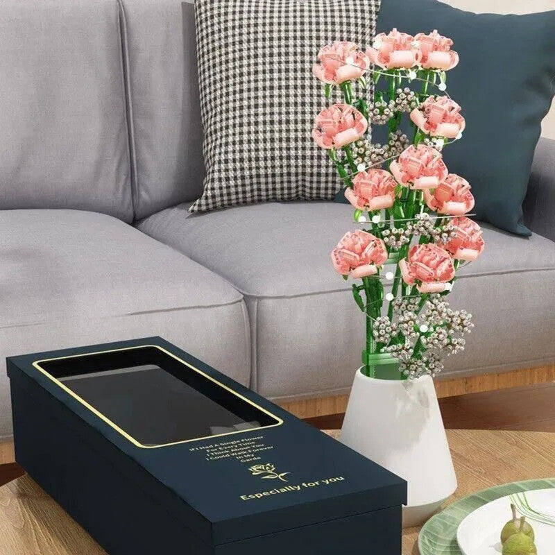MOC Romantic Roses Bouquet Flower Pot Bricks Kids Toys