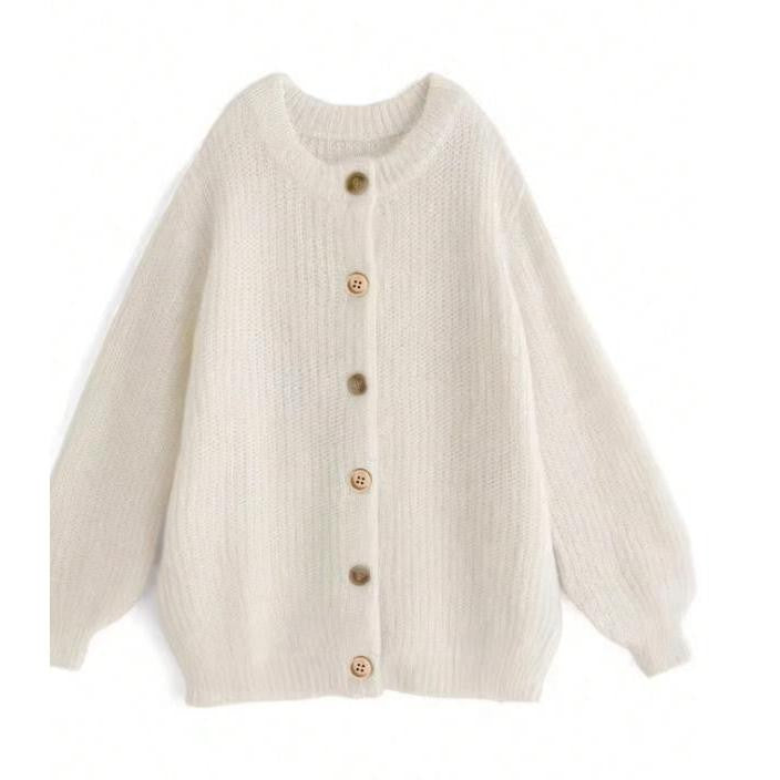Women's Loose Long Sleeve Knit Cardigan Sweater With Gold Threaded Buttons