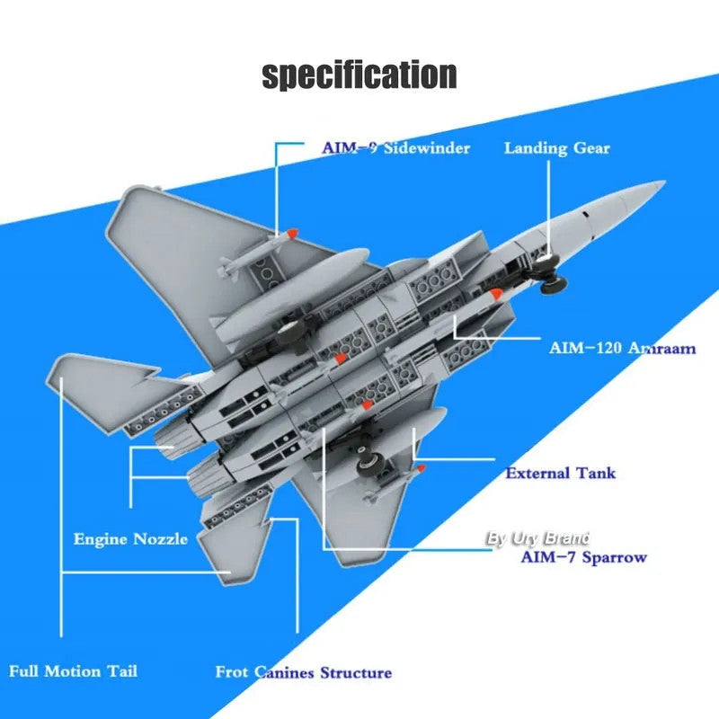 MOC Military F-15 Eagle Fighter Plane Bricks Kids Toys