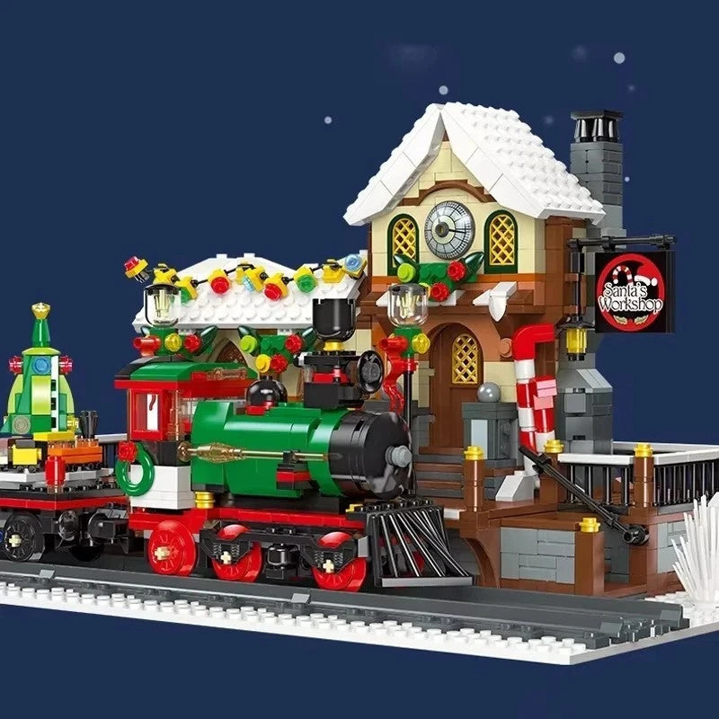 NEW 1362PCS Christmas Train Station Winter City MOC Building Set