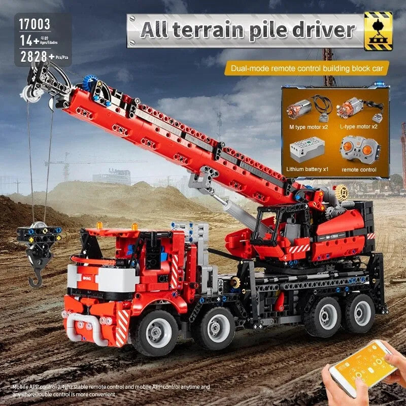 MOC RC All Terrain Piling Platform Crane Truck Bricks Toy 17003