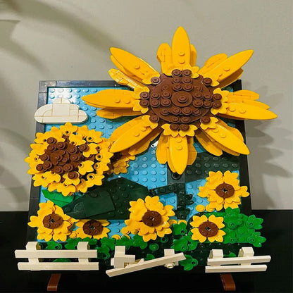 MOC Ideas Sunflowers Helianthus Art Painting Bricks Toy