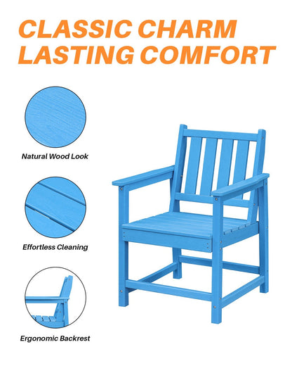 HDPE Outdoor Patio Garden Chair – Blue Weatherproof Dining Seat 22.8″ x 22″ x 34