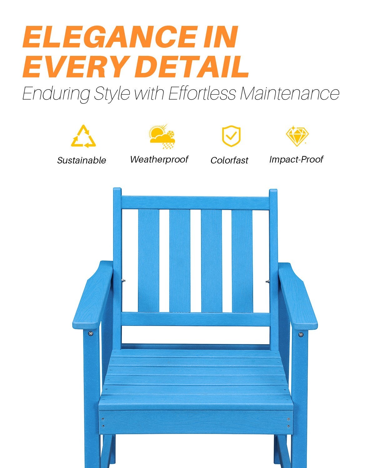 HDPE Outdoor Patio Garden Chair – Blue Weatherproof Dining Seat 22.8″ x 22″ x 34