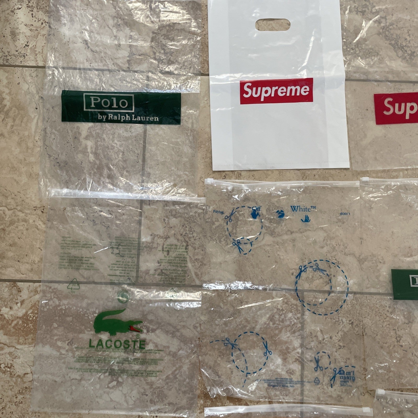 Designer Clothing Bags (Polo Ralph Lauren, Supreme, Lacoste, Off White, Etc.)