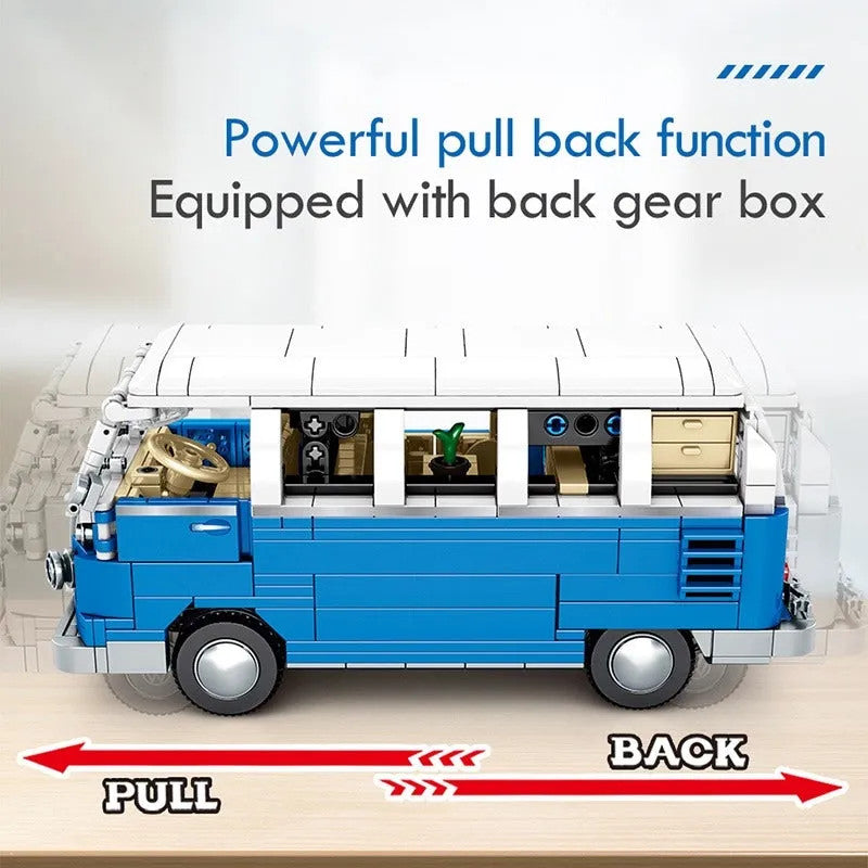 MOC Vintage Camper Bus Retro Car Bricks Toys 701810