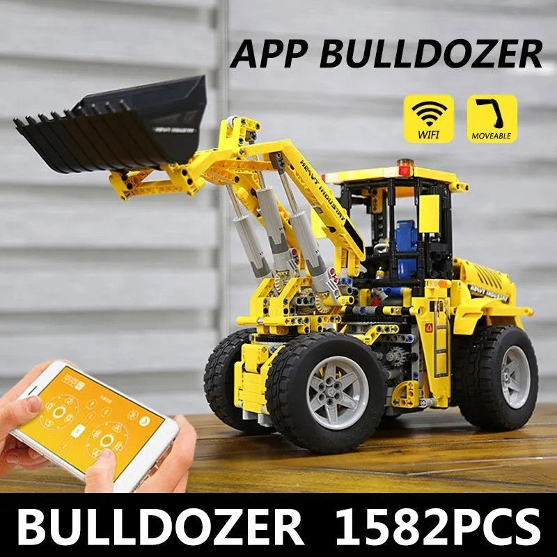 MOC RC Motorized Wheel Front Loader Bulldozer Bricks Toy