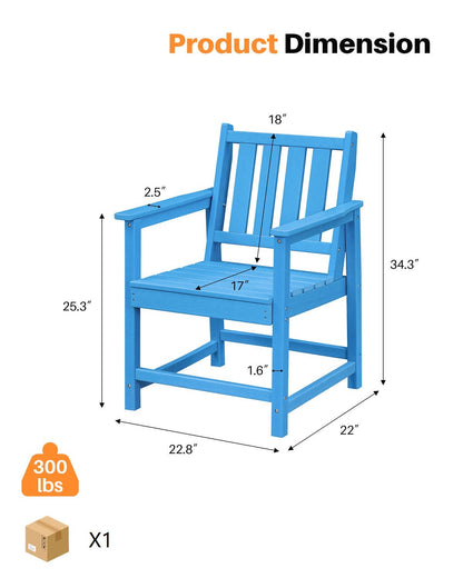 HDPE Outdoor Patio Garden Chair – Blue Weatherproof Dining Seat 22.8″ x 22″ x 34